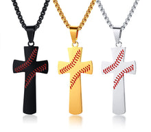 Lataa kuva Galleria-katseluun, Baseball Cross Pendant Necklaces For Mens