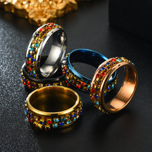 Cargar imagen en el visor de la galería, 8MM Stainless Steel Colorful Rhinestone Rotating Ring