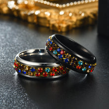Cargar imagen en el visor de la galería, 8MM Stainless Steel Colorful Rhinestone Rotating Ring