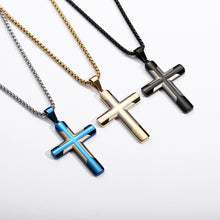 Load image into Gallery viewer, Men's Simple Stainless Steel Double Color Cross Necklace