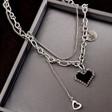 Lataa kuva Galleria-katseluun, Black Mosaic Heart Double Necklace