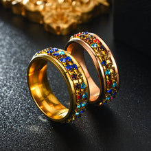 Cargar imagen en el visor de la galería, 8MM Stainless Steel Colorful Rhinestone Rotating Ring