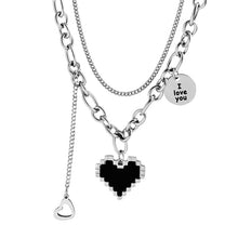 Lataa kuva Galleria-katseluun, Black Mosaic Heart Double Necklace