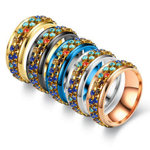 Cargar imagen en el visor de la galería, 8MM Stainless Steel Colorful Rhinestone Rotating Ring