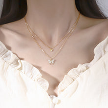 Cargar imagen en el visor de la galería, Sterling Silver Double Layer Butterfly Pendant Womens Necklace
