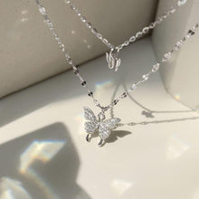 Cargar imagen en el visor de la galería, Sterling Silver Double Layer Butterfly Pendant Womens Necklace