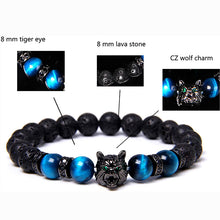 Lataa kuva Galleria-katseluun, Men's Wolf Head Tiger's Eye Bracelet