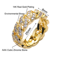 Lataa kuva Galleria-katseluun, 8mm Full Ice Out Cubic Zirconia Fashion Cuban Link Ring