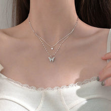 Cargar imagen en el visor de la galería, Sterling Silver Double Layer Butterfly Pendant Womens Necklace