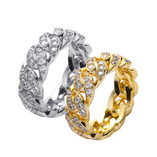 Lataa kuva Galleria-katseluun, 8mm Full Ice Out Cubic Zirconia Fashion Cuban Link Ring