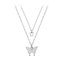 Cargar imagen en el visor de la galería, Sterling Silver Double Layer Butterfly Pendant Womens Necklace
