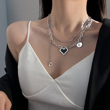 Lataa kuva Galleria-katseluun, Black Mosaic Heart Double Necklace