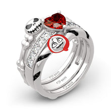 Load image into Gallery viewer, Halloween "Skull Couple" Heart Cut Ring Set