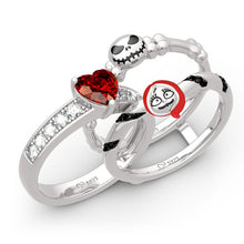 Load image into Gallery viewer, Halloween "Skull Couple" Heart Cut Ring Set