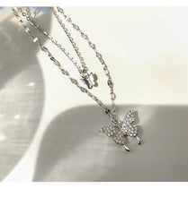 Cargar imagen en el visor de la galería, Sterling Silver Double Layer Butterfly Pendant Womens Necklace