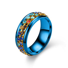 Cargar imagen en el visor de la galería, 8MM Stainless Steel Colorful Rhinestone Rotating Ring