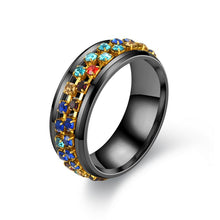 Cargar imagen en el visor de la galería, 8MM Stainless Steel Colorful Rhinestone Rotating Ring
