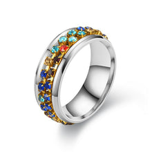 Cargar imagen en el visor de la galería, 8MM Stainless Steel Colorful Rhinestone Rotating Ring