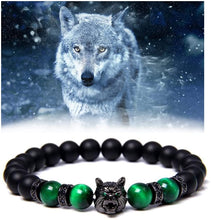 Lataa kuva Galleria-katseluun, Men's Wolf Head Tiger's Eye Bracelet