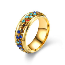 Cargar imagen en el visor de la galería, 8MM Stainless Steel Colorful Rhinestone Rotating Ring