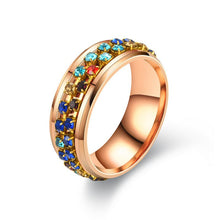 Cargar imagen en el visor de la galería, 8MM Stainless Steel Colorful Rhinestone Rotating Ring